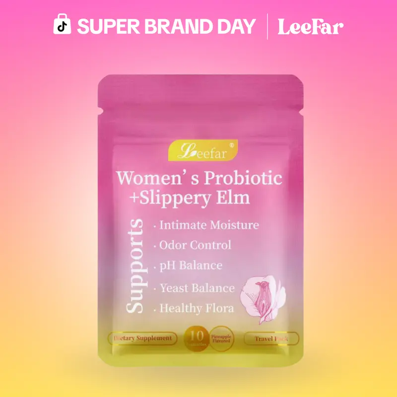 Travel Pack LeeFar Her Juicy Feminine Probiotics Gummies- All in One Solution with Slippery Elm and Prebiotics&Lactobacillus Probiotic Blend for Women's pH Balance and Dryness - Hawaiian Pineapple Gummies 10 Counts