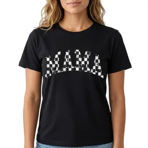 Checkered Mama Shirt Gift for Mom Retro Mom Shirt Mother's Day Gift Vintage Checkered Shirt  100% Cotton Classic Fit Crew Neck Short Sleeves