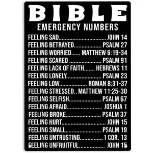 Bible Emergency Hotline Numbers Sign Metal Tin Sign, Jesus Poster for Home Office Garden Bars Pub Man Cave Wall Decor Plaque Sign
