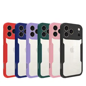 360 Full Body Shockproof Clear Phone Case, 2-in-1 Case with Built-in Screen Protector, Rugged Protective Cover for iPhone 17promax 17Air 1pro 16E 15plus 14pro 13promax 12pro ，Matte frame + clear back, 6 classic