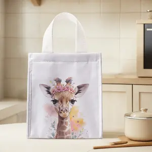 Giraffe Pattern Handbag Portable Lunch Bag, Women's Casual Shoulder Bag, Large Capacity Picnic Food Drink Bag, Camping Student Meal Delivery Bag, Lunch Bag Tote Bag