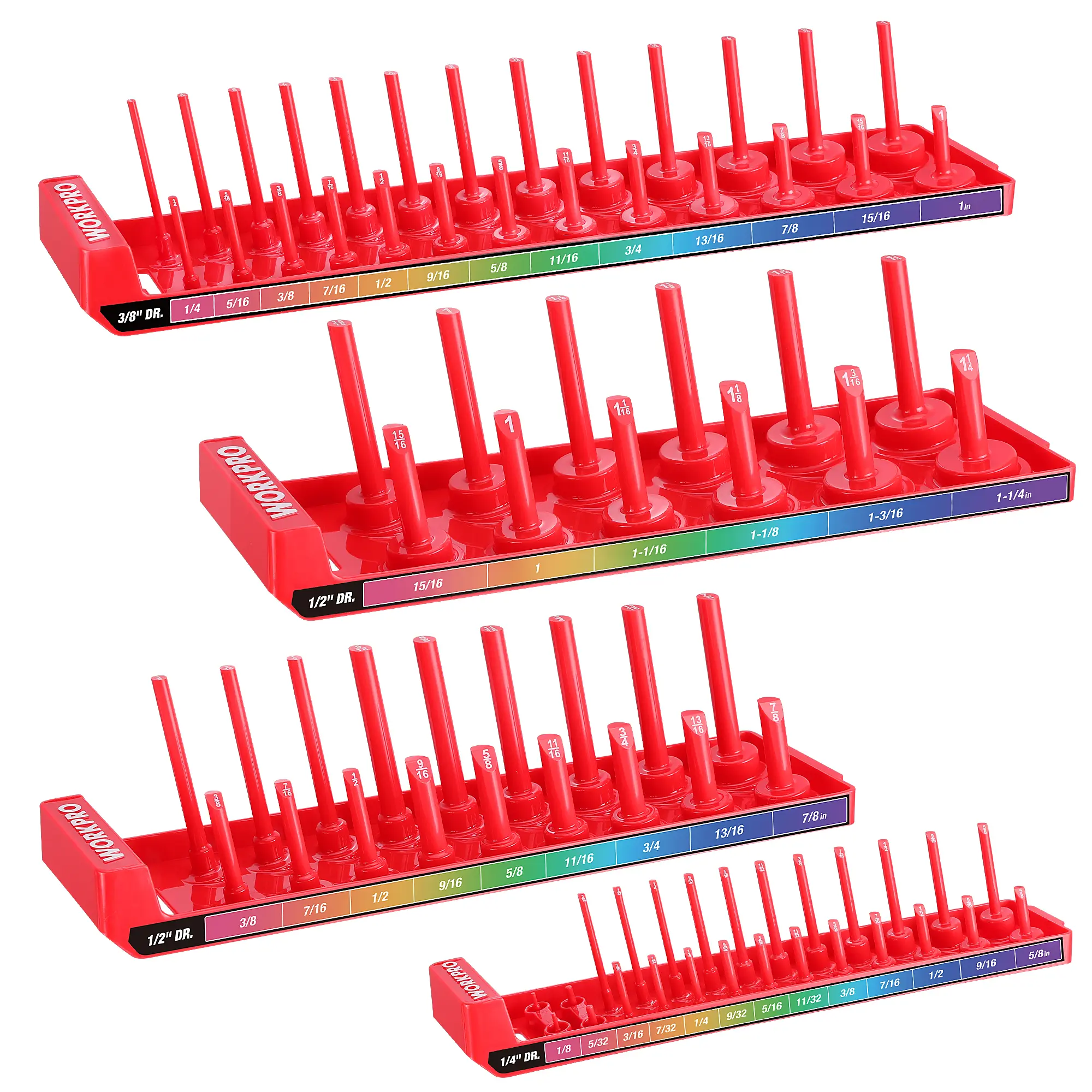 4 Packs - 1/4", 3/8", & 1/2" DR, SAE, Holds 82 Pieces Sockets
