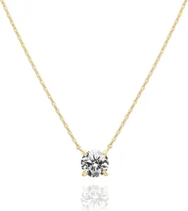 PAVOI 14K Gold Plated Crystal Solitaire 1.5 Carat (7.3mm) Cubic Zirconia Dainty Choker Necklace | Gold Necklaces for Women