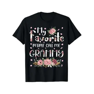 Floral Script Print Men's Cotton T-Shirt - Favorite People Call Me Grammy Design, Casual Crew Neck Tee for Daily Gatherings