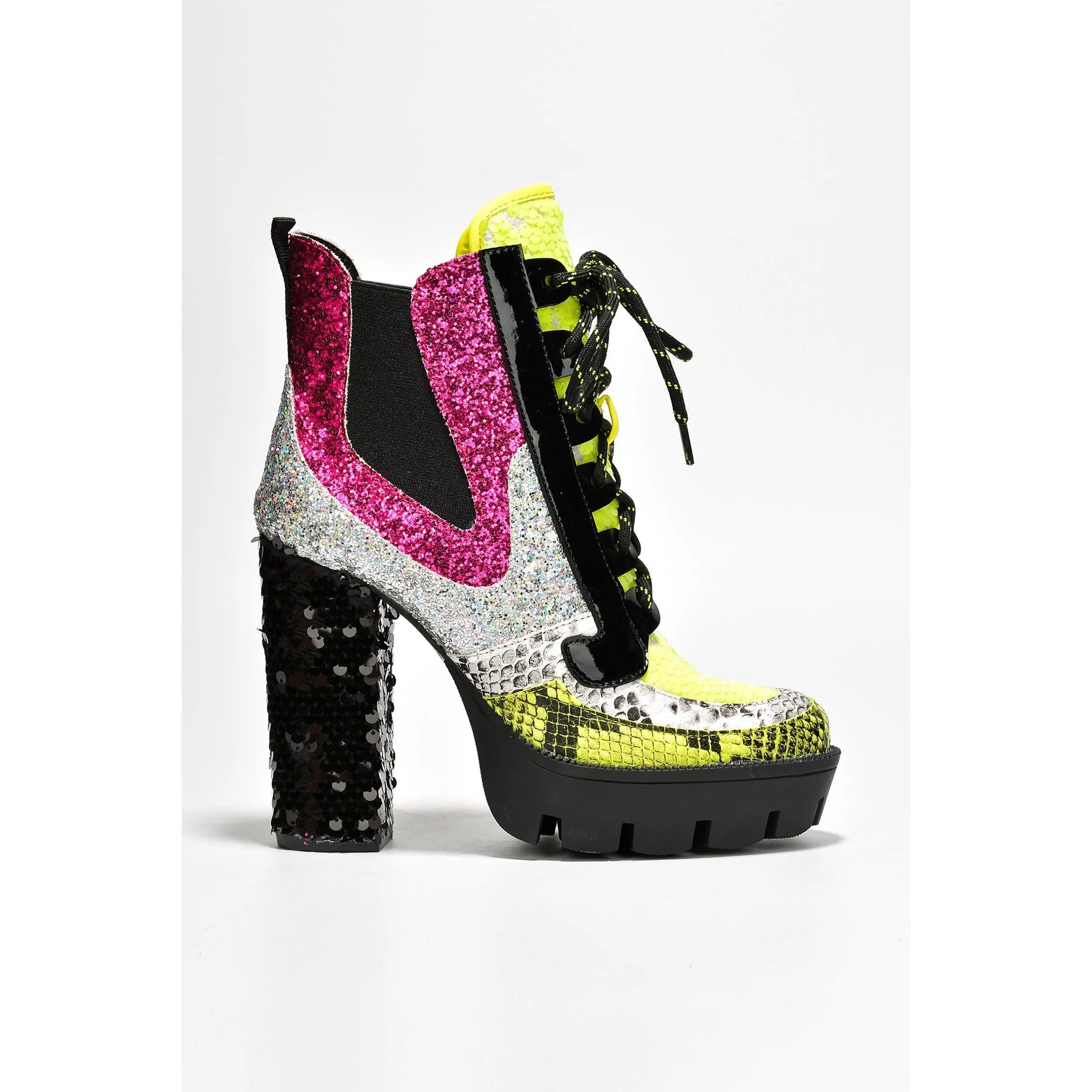 Nell Women's Sequin Cowboy Booties - Block Heel & Lace-Up Booties - Lime