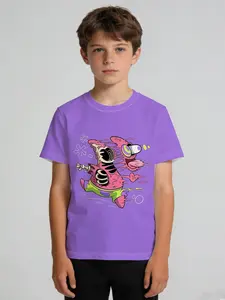 Patrick Star Kids Short Sleeve T-Shirt, Purple Funny Dissolved Skeleton Design, Cute Patrick, Crew Neck, Perfect for Daily Wear