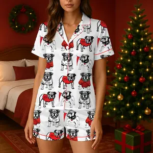 Bulldogs Football Satin Pajama Set: Women's Luxury Sleepwear,  Pajama Bulldog, Pajama Nightwear Set for Her Women
