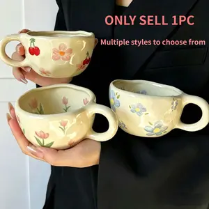 Cute Irregular Shaped Ceramic Coffee Cup, Drinking Tea Cup, Floral Creative Design, High-Quality Breakfast Juice Milk Mug, Perfect for Restaurant Home Party, Drinkware
