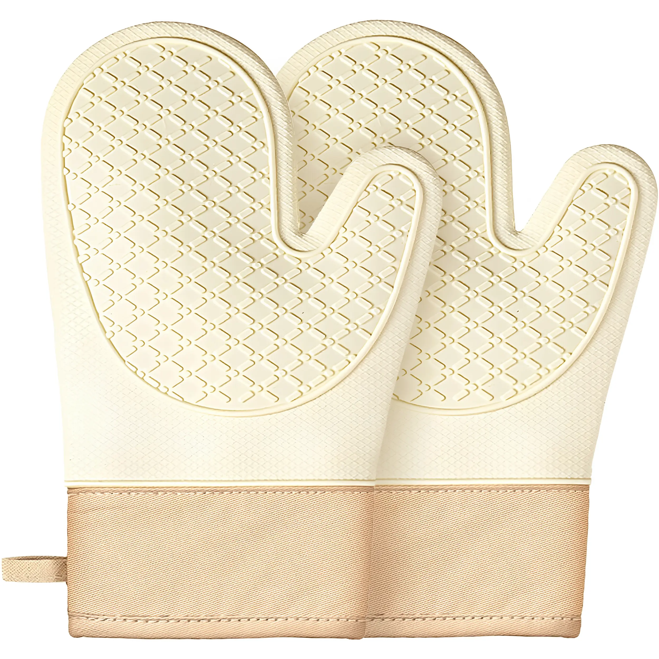 2 Pack Silicone Oven Mitts Heat Resistant Waterproof Non-Slip Oven Gloves with Soft Cotton Lining, Kitchen Cooking Gloves for Baking, BBQ, Grilling, Roasting & Hot Pot Handling, Universal Fit, White