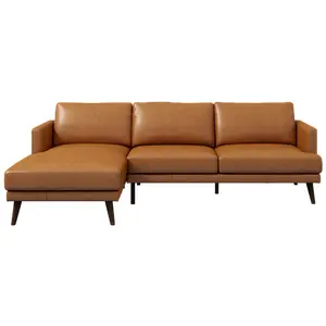 Lorena Tan Leather L Shape Corner Sofa Left Facing Chaise