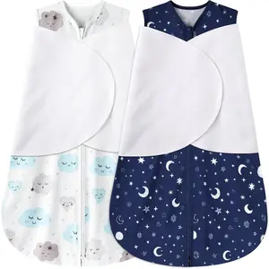 Newborn Sleep Sack Baby Swaddle,3-6 Months,3-Way Adjustable Wearable Blanket,100% Rayon Cotton Swaddling sleeping bag，TOG 0.5（Clouds&Starry Sky）