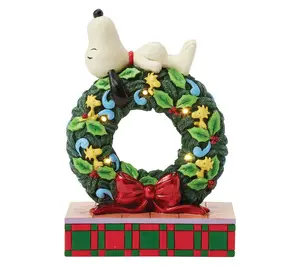 Peanuts by Jim Shore Snoopy Sleeping on LED Wreath Figurine
