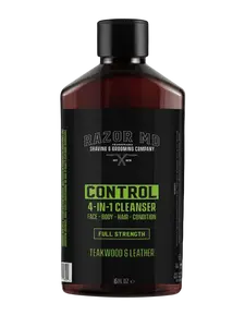 Control Men's Face Wash, Body & Hair Cleanser, 4-in-1 Body Wash, Hair Conditioner and Facial Cleansers for Men, Teakwood & Leather Scent, 6 oz  Hydrating Daily Skincare