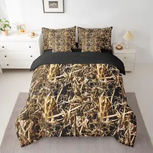 Camouflage 7 Pieces Bedding Set Hunters Cabin or Rustic Lodge Bed in a Bag,The Woods Camouflage Comforter Set with Sheets,Comfort Natural Bed Set