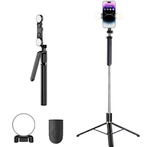 Portable 3-in-1 Bluetooth Remote Control Selfie Stick, Length 1.7m Extendable,LED light with three lighting modes,Balancing grip/handle for selfie stick,Suitable for TikTok/Video