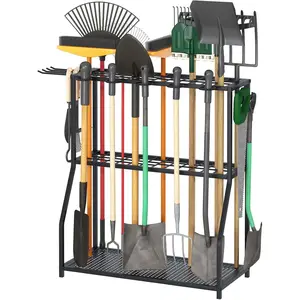 Organizer Yard Tool Storage Rack,Garden Organizer,Steel Yard Tool Racks To Store Long-Handled Tools,Tool Holder For Garden,Shed,Outdoor,Black