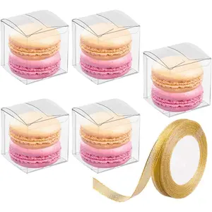 2x2x2 Inches Clear Boxes for Favors with  Ribbons, 120 count Mini Transparent Cube Wedding  Shower Birthday Party Favor Boxes, Small Gifts Display Individual Macaron Box