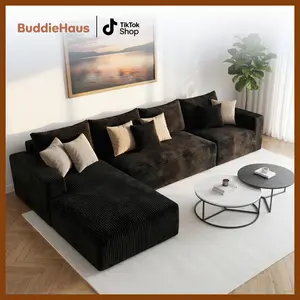 104’’ Modular L-Shape Boneless Couches for Living Room with Deep Seat Modern Minimalist Upholstered Couches with Chaise No Assembly Required Premium Corduroy Fabric Sofa Stain-Resistant Scratch-Proof