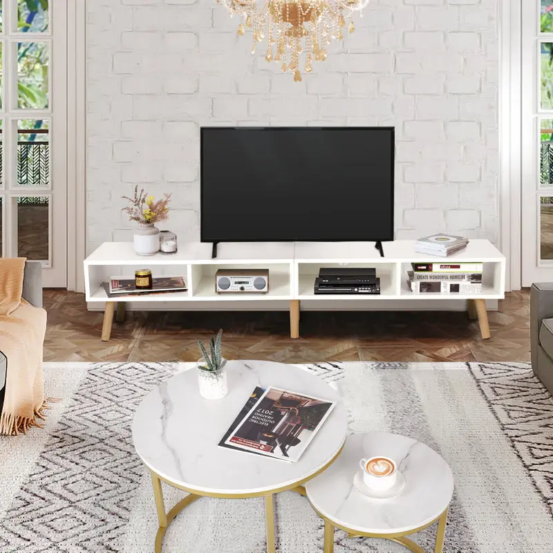 VOWNER Modern  farmhouse TV Stand Console for TVs up to 65" for Living Room Entertaiment Center with Storage Shelves Furniture,Natural Wood media consoletable