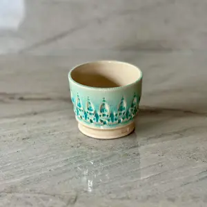 Hand Carved White Clay Cup – Translucent Blue Glaze