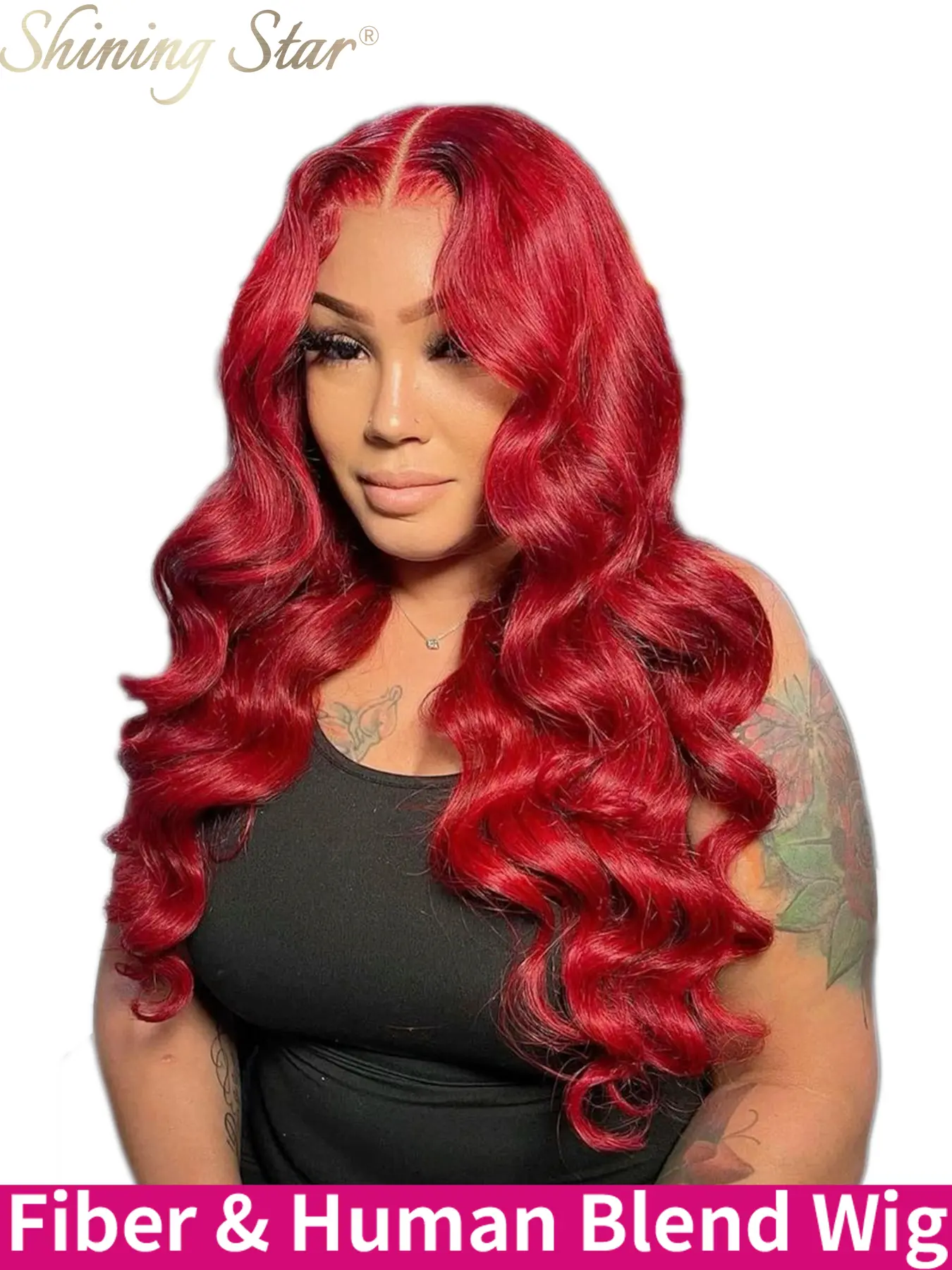 [Blend] Hot Red Color 13X6 Lace Front Wig With Baby Hair 32 Inch Body Wave Human Hair Red Colorful Wigs 180% Density Beginner Friendly