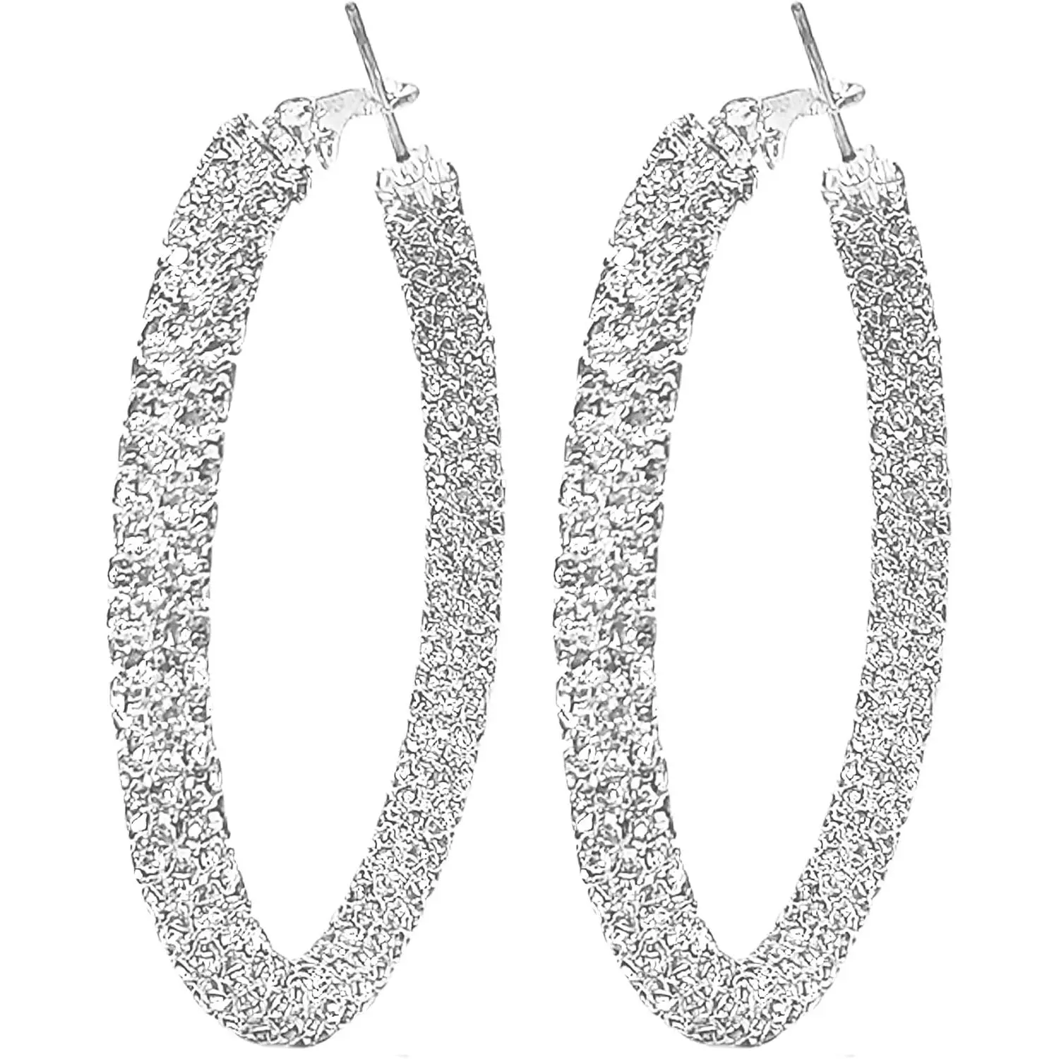 Women's 14 Karat Gold-Plated Oval Shape Rhinestone Chunky Hoop Earrings - 55mm Blue, 45mm, 7.8g Each, Lightweight, Trendy Statement Costume Jewelry for Female, Mother's Day & Anniversary Gifting, Everyday Wear, 7.8 Grams Each