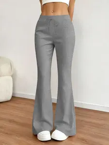 1 Piece, Casual Fashion Trousers, Adjustable Drawstring Flare Pants Yoga Pants/Casual Sweatpants American Casual Style Women's Casual Flare Cuffed Ygers, Streetwear Suitable for All Seasons