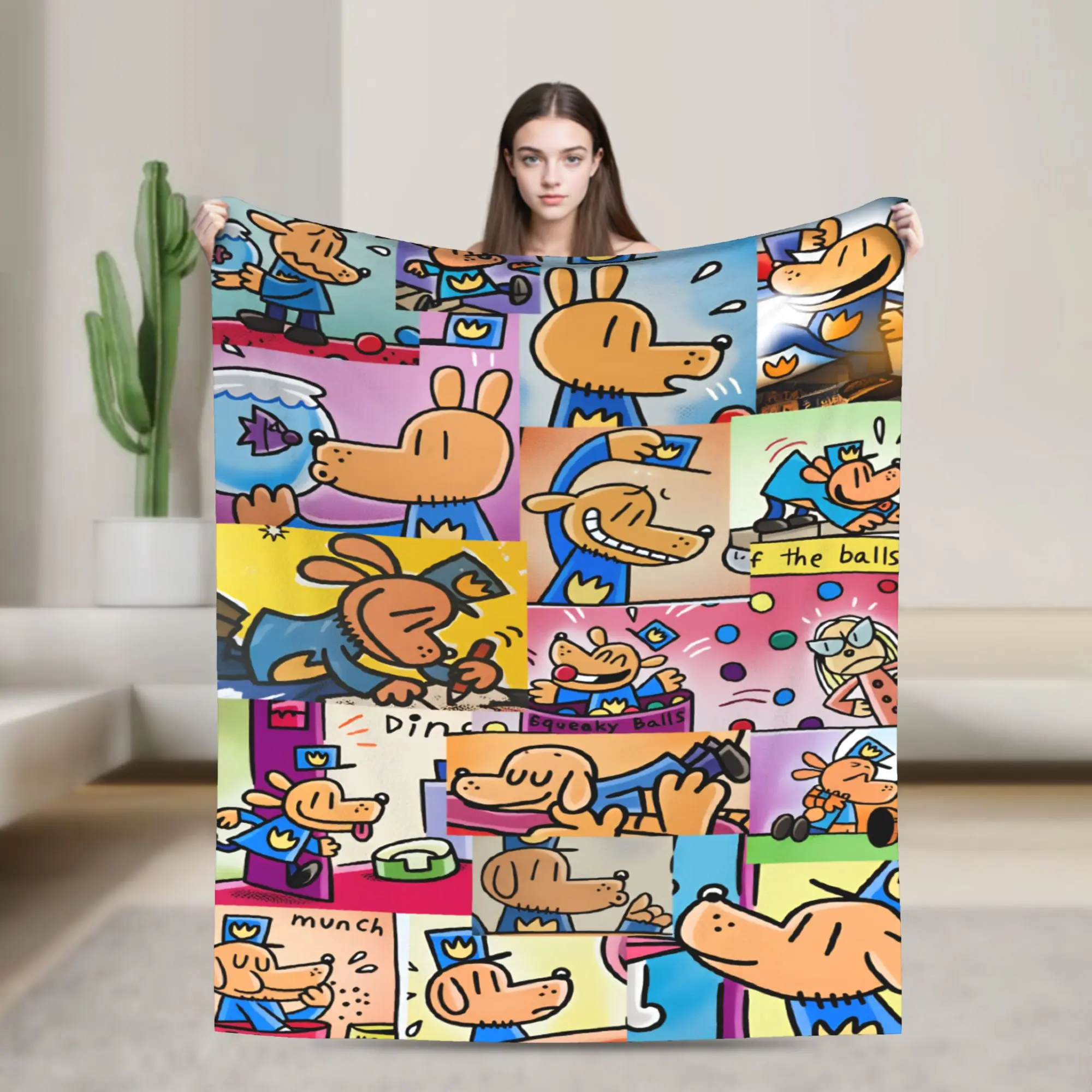 Dog Man Comic Collage Flannel Plush Throw Blanket - Super Soft Multi-Use Blanket for Kids, Ideal for Couch, Bed, Bedding Gift, Throw Blankets