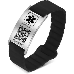 Medical Alert ID Bracelets for Men Women with QR Code, Silicone Waterproof Wristband for Sport Travel, Fits Wrists Up to 8 inches, Custom Emergency Medic ID Information