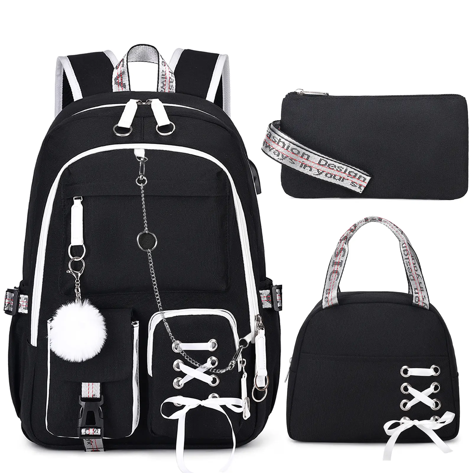 SIMILOVE Backpacks for Girls, Girls Backpack with Lunch Box and Pencil Case for Teen Kids Elementary Middle High School College Student, Children School Backpack Bookbag with USB Charging Port