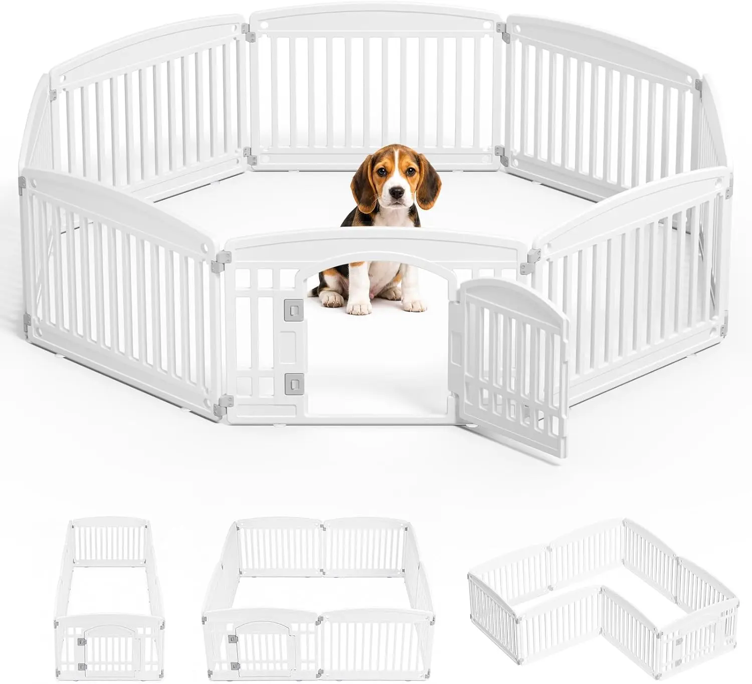 White Foldable Pet Playpen for Indoor & Outdoor Use | 6/8 Panels with Door | Dense Bite-Resistant Non-Toxic Plastic | （Anti-jump top cover sold separately）Safe Play Area for Small to Medium Dogs & Cats