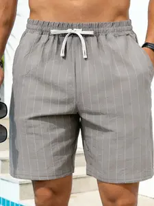 Trendy Linen Striped Loose-Fit Half-Length Beach Pants, Comfortable Summer Casual Wear, Stylish Women's Fashion Bottoms