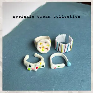 Handmade Rings Cold Enamel Non Tarnish Sprinkle Cream Size Adjustable Open Rings Stackable Retro Whimsical Fun Funky Chunky Y2K Colorful