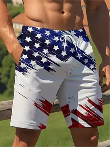 Men's American flag swimming trunks, fashionable street style, Hawaiian holiday stretch waist bags, drawstring designer clothing, swim board shorts, Swimwear Shorts