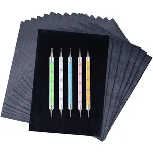 200 Sheets Black Graphite Carbon Paper Transfer Tracing Paper with 5 Pieces Ball Embossing Styluses for DIY Woodworking Canvas and Other Art Craft Surfaces