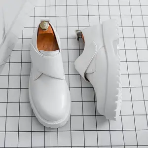 LISM Men's British Style Lift Height Increase Shoes - PU Slip-On Low-Top Glossy White Round-Toe Dress Boots with Platform Sole for Office, Wedding, Prom - Instant Height & Comfortable Casual/C Formal Wear