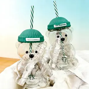 Bear Cup Glass Cup Gift 591ml  Green Straw-Included Tumbler – Starbucks Coffee