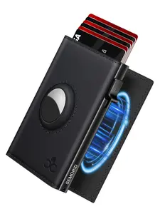 Men's Smart Airtag Wallet, Anti-Rfid Aluminum Card Holder, Holds over 12 Cards, ID Window, Ideal Gift for Men, Business Fashion Wallet, No Airtag Included