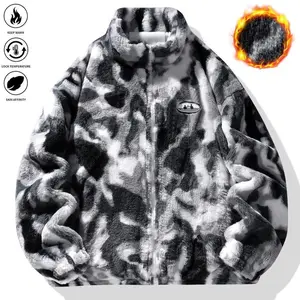 Men's powder-white graffiti jacket - A soft down-lined zipper coat with detachable badges, a long-sleeved warm coat suitable for autumn and winter seasons, a street casual jacket, featuring zipper closures and pockets