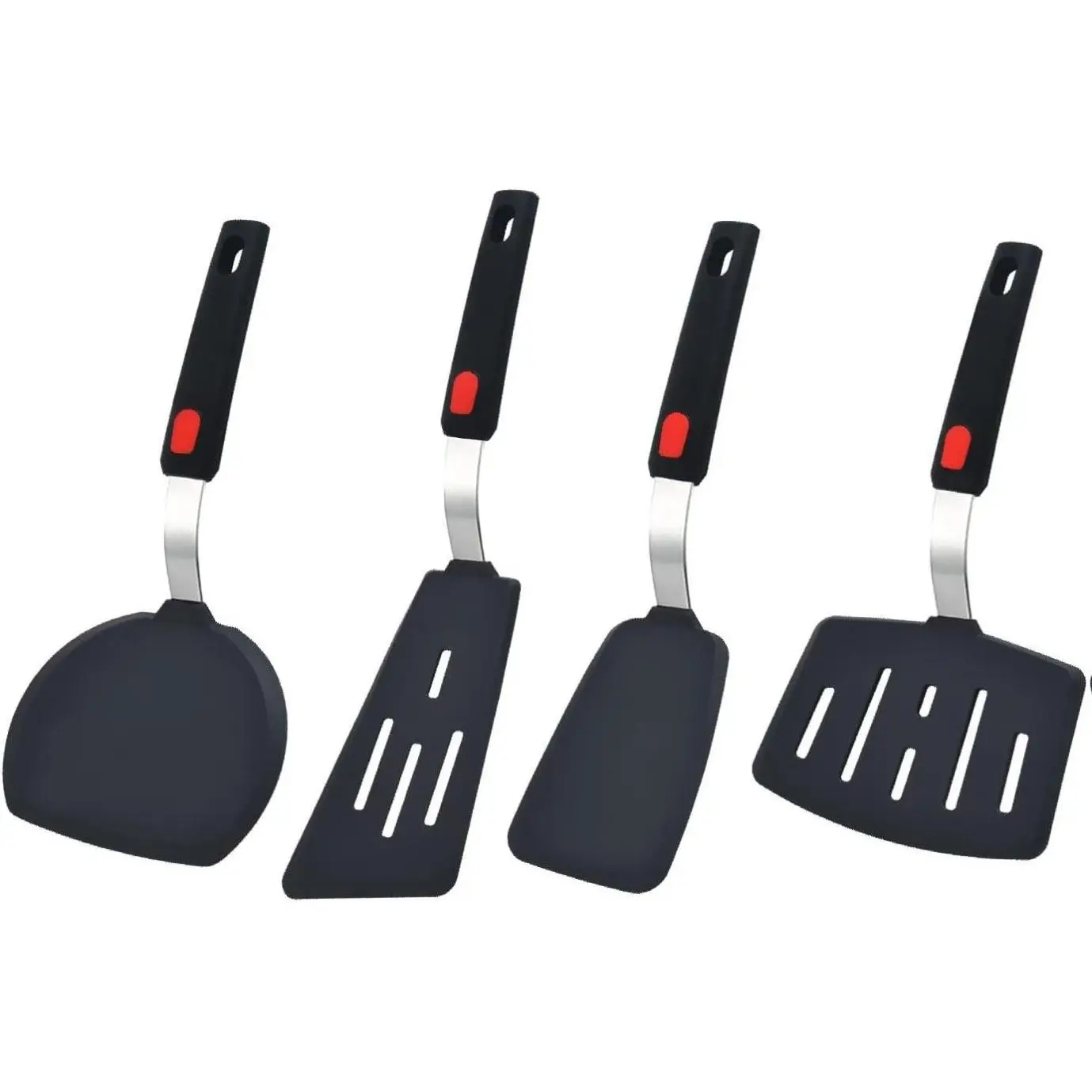 Silicone Spatula Turner 4-Pack 600°F Heat Resistant Nonstick Cookware BPA Free Rubber Egg Crepe Pancake Burger Fish Cooking Utensils Hanging Kitchen