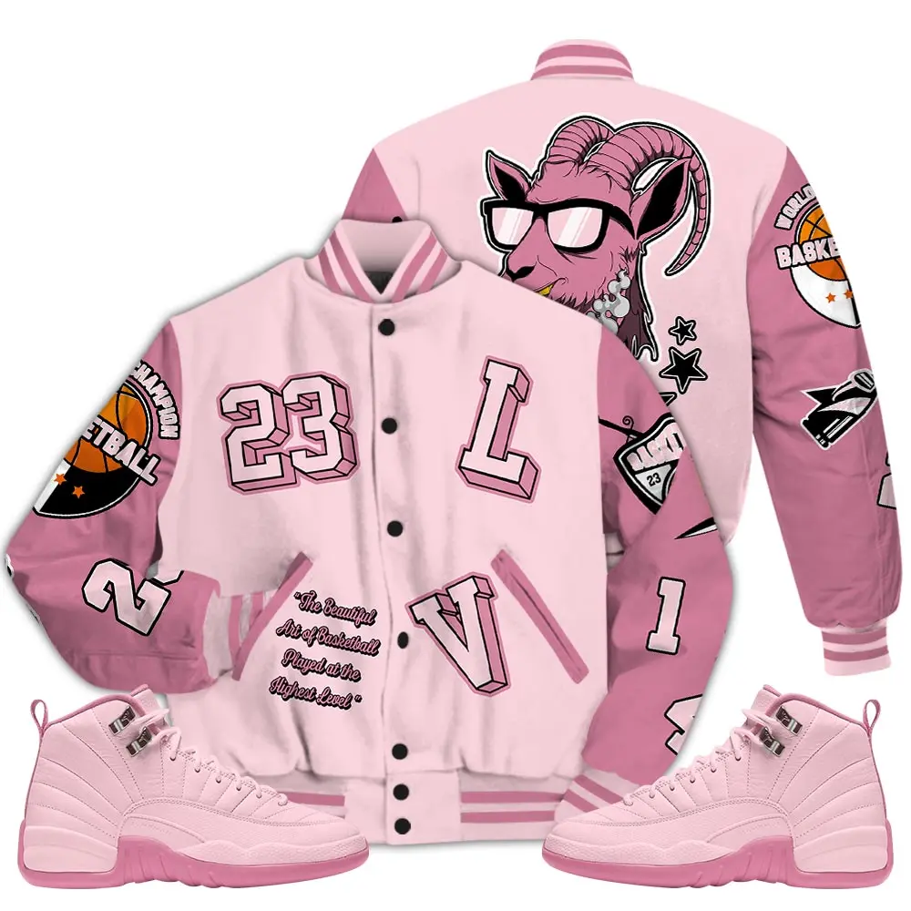 12 Pearl Pink Varsity Jacket, Pearl Pink 12s Letterman Jackets, AIR Number 23 Got Em T-Shirt To Match Sneaker Outfit Casual Fabric Knit Womenswear
