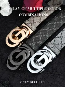 Men's Casual Letter Alloy Buckle Belt, High-Quality Leather, Printed Waistband, Business Youth Leisure Pants Belt, All Seasons, Trendy Belt
