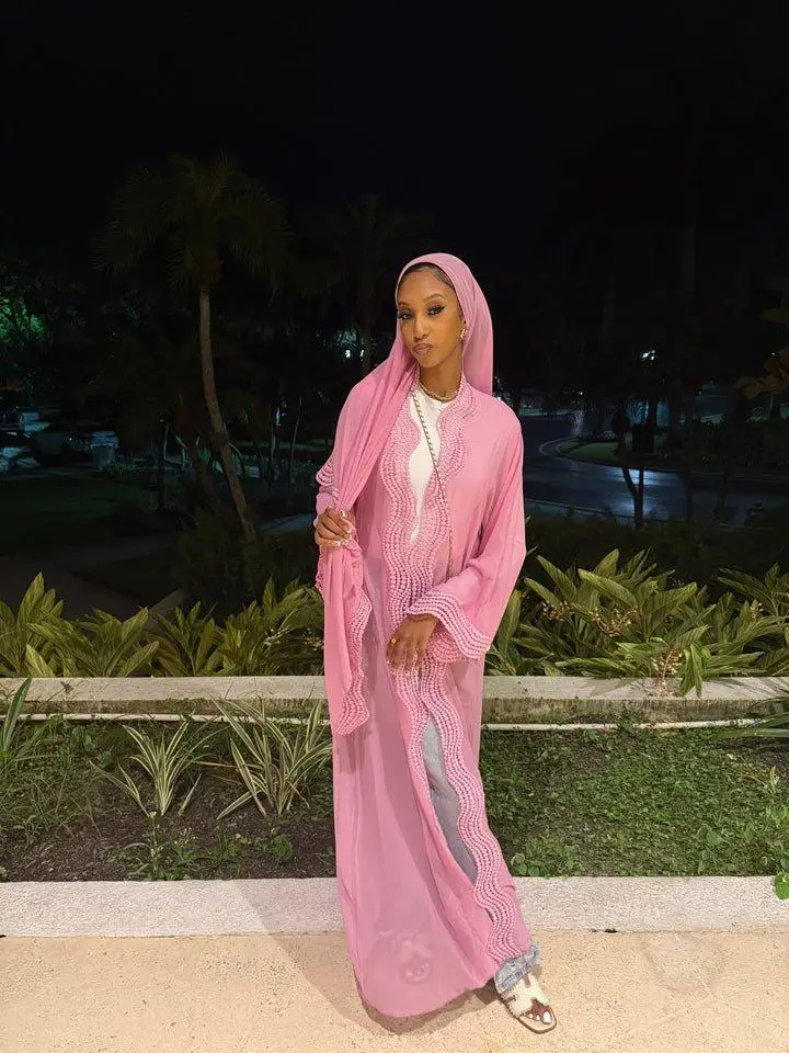 Amara Abaya Set - Pink Floral Embroidered Abaya with Hijab & Belt - Lightweight & Breathable for Everyday Wear - Elegant & Modest Design