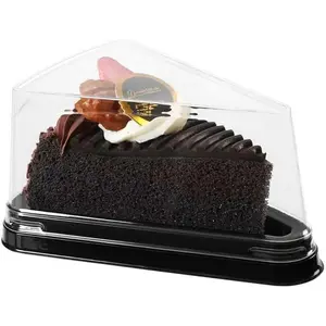 50 Pcs Cake Containers with Black Base, Clear Cake Boxes with Lids, To-Go Cheesecake & Pie Containers Disposable for Bakery, Wedding, Birthday Favors