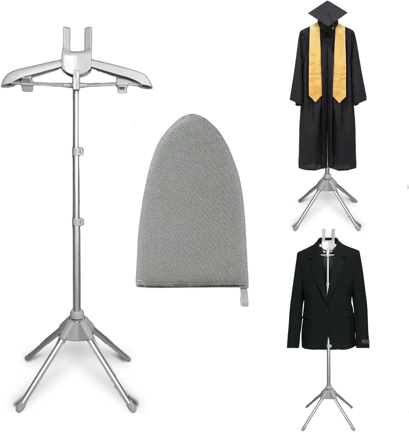 Garment Steamer Rack & Garment Ironing Glove for Steaming Clothes (Grey Clothes Rack + Grey lroning Glove)