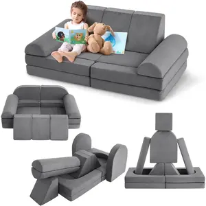 Garvee 10 Pcs Modular Kids Play Couch, Soft Foam Toddler Couch with Ball Pit for Boys Girls, Convertible Child Sectional Sofa for Bedroom, Playroom, Imaginative Furniture Play Set