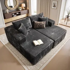 【2 packages Delivery】HOOOWOOO 75" Oversized Sectional Double Lounge Chaise with Cloud Plush Sofa Bed, No Assembly Required, Fluffy Modern Sleeper Loveseat Chair for Indoor Living Room Bedroom Reading, Grey
