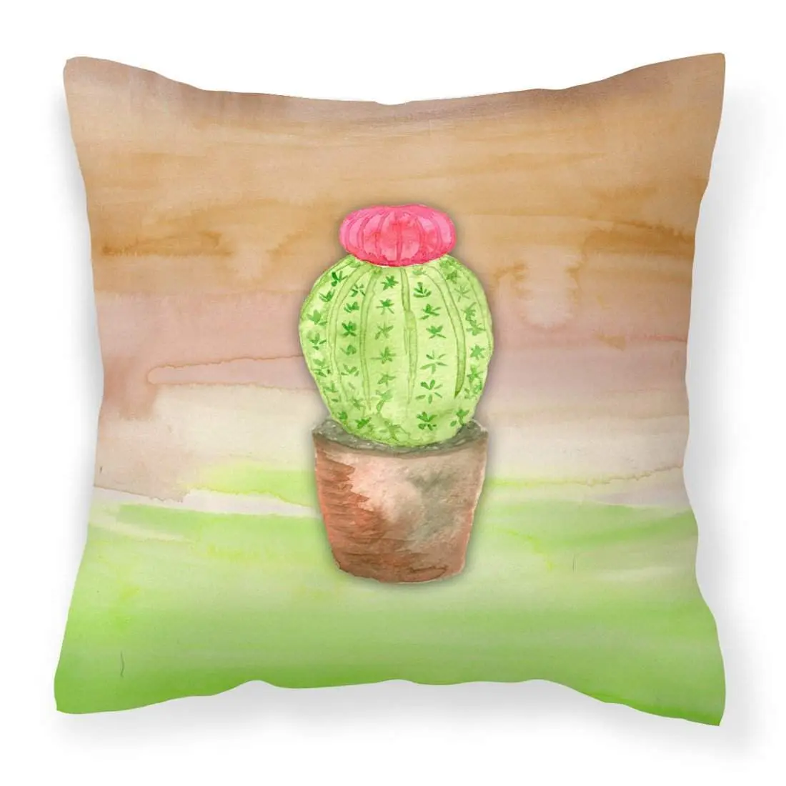 Decorative Cactus Green and Brown Watercolor Fabric Pillow, 18x18 inches with Polyester Insert, Model BB7365PW1818