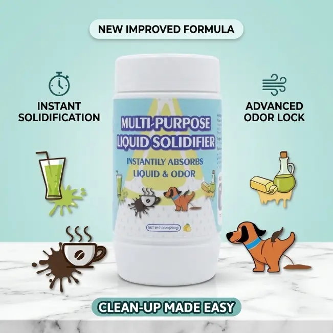 Multi-Purpose Liquid Solidifier Powder - Instant Spill Cleanup, Fast Absorbing Powder with Fresh Lemon Scent for Pet Accidents, Coffee Spills, Kitchen Messes, Carpets, Floors & Car Interior