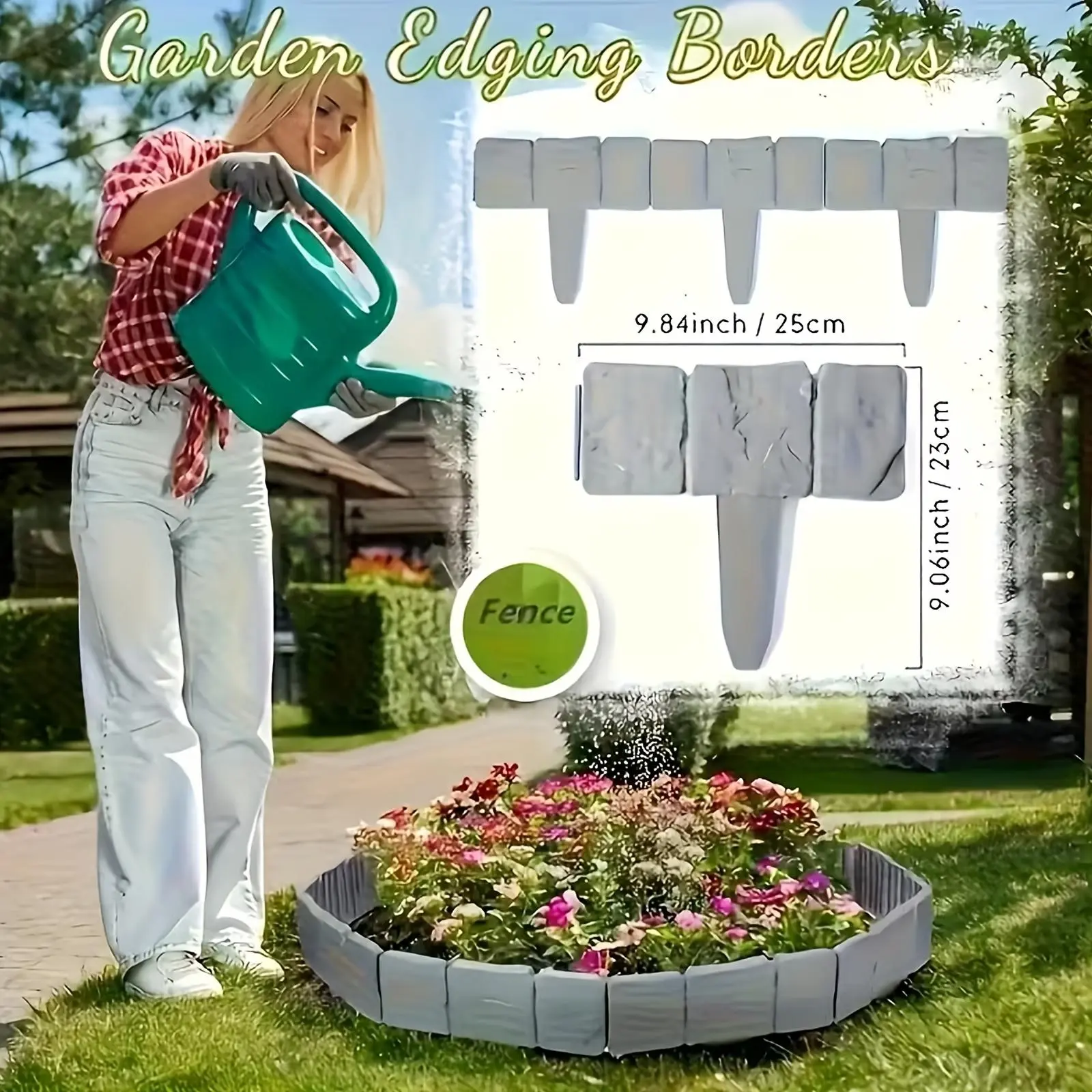 30Pcs Stone-Look Interlocking Garden Fence Kit with Working Gloves, Weatherproof Crack-Resistant Sun-Proof Plastic Landscape Edging Border, Durable Outdoor Decor for Flower Beds, Easy to Install Festive Garden Accessory